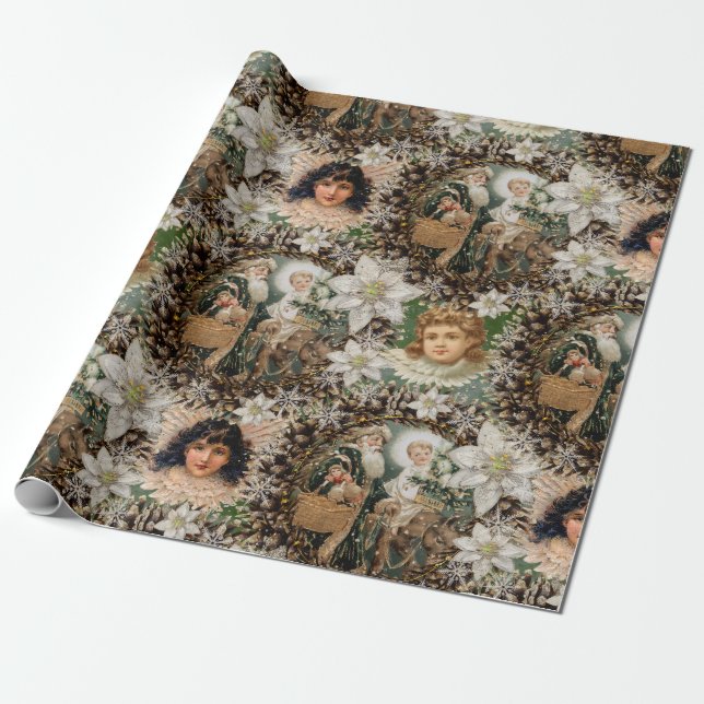 Victorian Romantic Christmas Wrapping Paper (Unrolled)