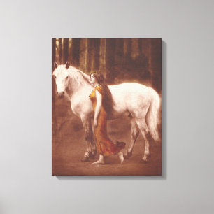 Victorian Romantic Girl with White Stallion Horse Canvas Print