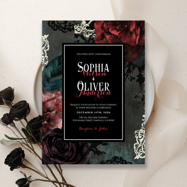 Victorian Romantic Gothic Dark Black Wedding Invitation (Creator Uploaded)