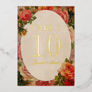 Victorian Romantic Roses Gold Foil Table Numbers