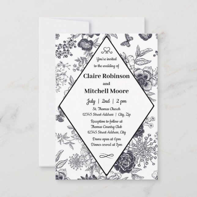 Victorian Rose - 3x5 Wedding and Reception Invite (Front)