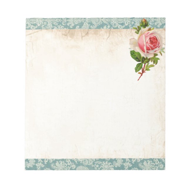 Victorian Rose and Damask Notepad (Front)