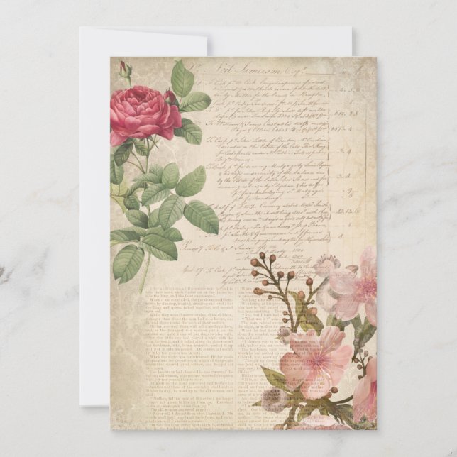 Victorian Rose and Text Ephemera Card (Front)