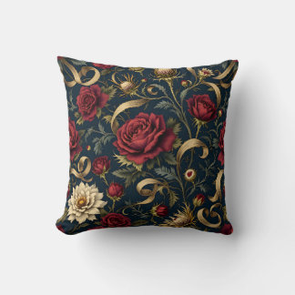 Victorian Rose and Thistle Elegant Pattern Throw Pillow