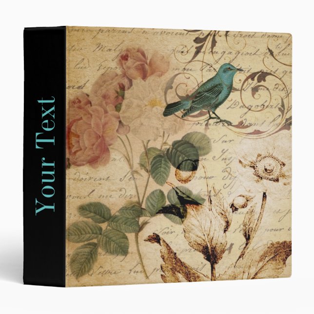 victorian rose bird Paris French Botanical Binder (Front/Spine)