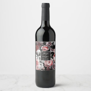 Victorian Rose Black Pink Wedding Photo Collage Wine Label