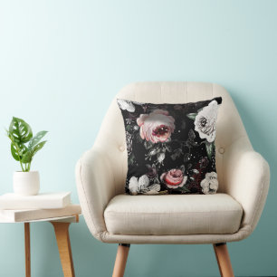 Victorian Rose Bold Colourful Floral Throw Pillow