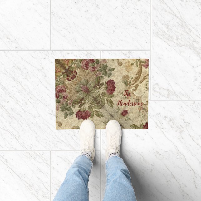 Victorian Rose Design Orig monogram Doormat (Indoor)