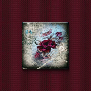 Victorian Rose Ephemera 2 Inch Square Button