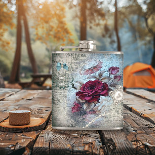 Victorian Rose Ephemera Hip Flask