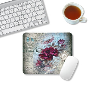 Victorian Rose Ephemera Monogram Mouse Pad