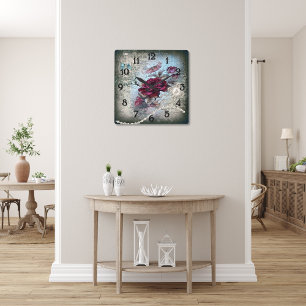 Victorian Rose Ephemera Square Wall Clock