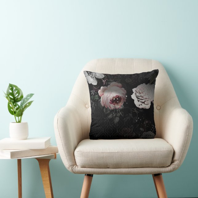 Victorian Rose Floral Pattern Throw Pillow (Chair)
