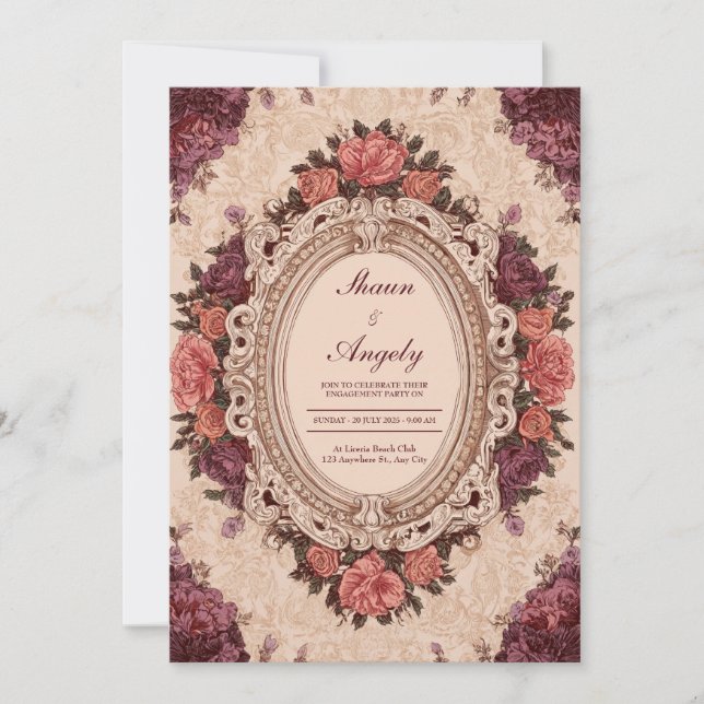 Victorian Rose Frame Wedding Invitation (Front)