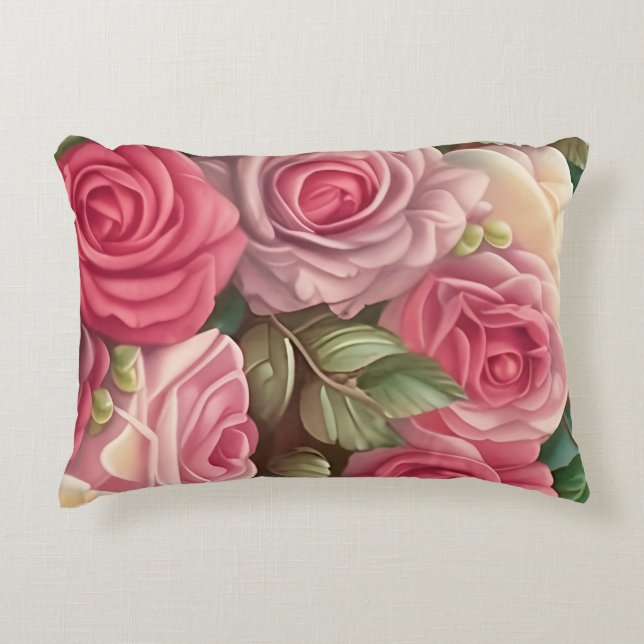 Victorian Rose Garden - Pastel Pink Blooms Accent Pillow (Front)