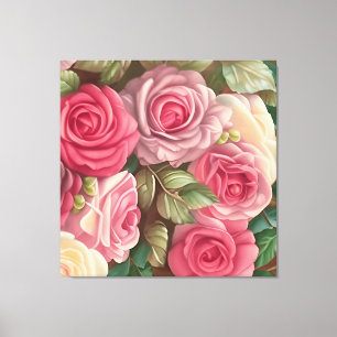 Victorian Rose Garden - Pastel Pink Blooms Canvas Print