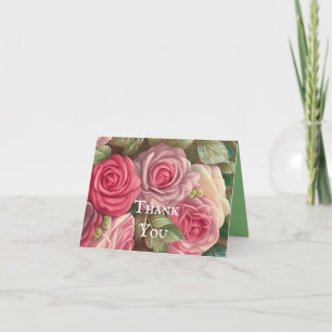 Victorian Rose Garden - Pastel Pink Blooms Thank You Card