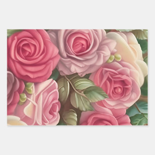 Victorian Rose Garden - Pastel Pink Blooms Wrapping Paper Sheet