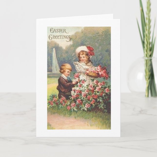 Victorian Rose Garden Romantic Easter Card (Front)