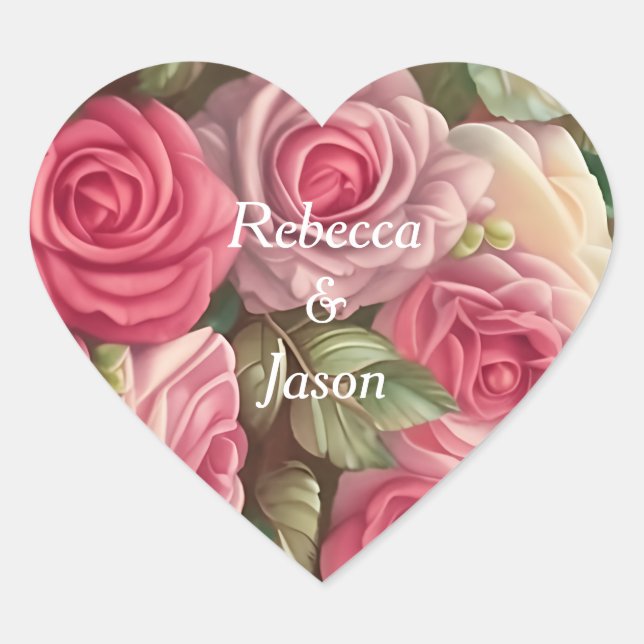 Victorian Rose Garden - Wedding Bouquet Heart Sticker (Front)