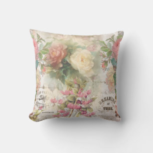 Victorian Roses and Ephemera Throw Pillow