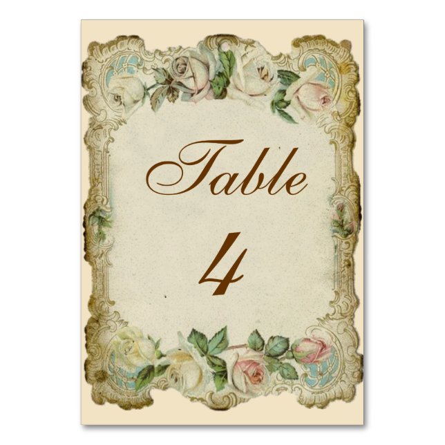 Victorian Roses Cream Wedding Table Card (Front)
