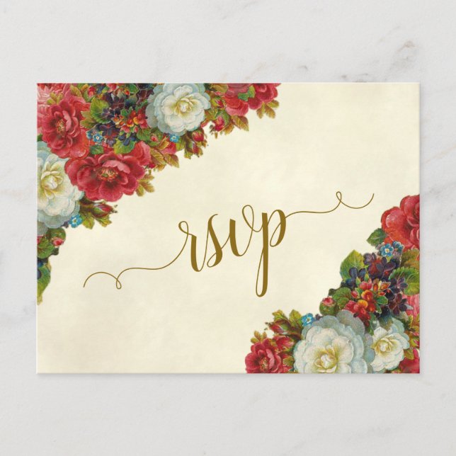 Victorian Roses Elegant Autumn Wedding RSVP Postcard (Front)