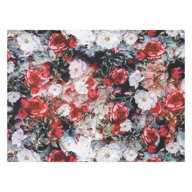Victorian Roses Floral red white black Tablecloth (Front (Horizontal))