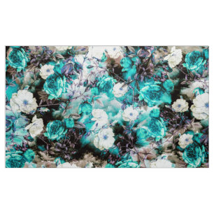 Victorian Roses Floral turquoise teal white black Fabric