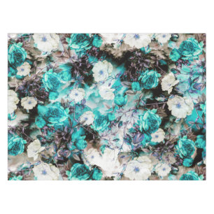 Victorian Roses Floral turquoise teal white black Tablecloth