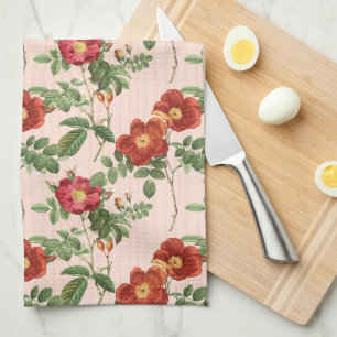 Victorian Roses Pink Stripe Background Kitchen Towel