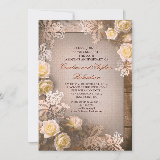 Victorian roses vintage anniversary invitations (Front)