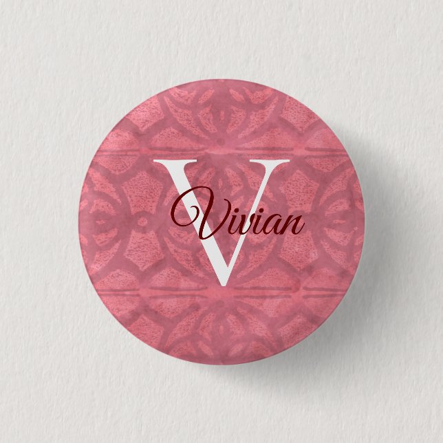 Victorian Rouge Pink 1 Inch Round Button (Front)