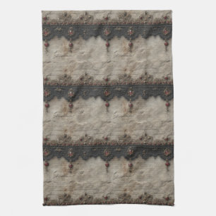 Victorian Ruby Lace Gothic Pattern (1) Kitchen Towel