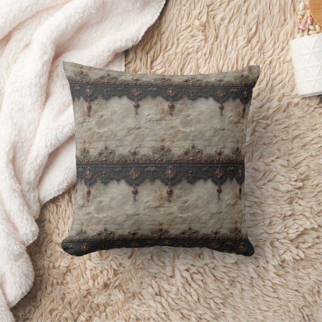 Victorian Ruby Lace Gothic Pattern (1) Throw Pillow (Blanket)