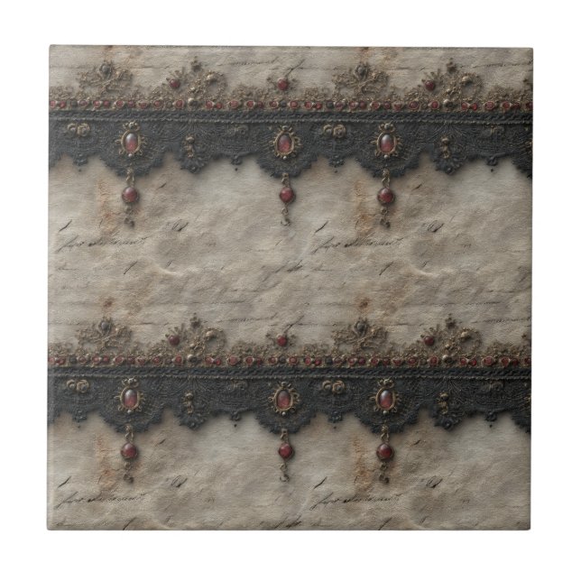 Victorian Ruby Lace Gothic Pattern (1) Tile (Front)