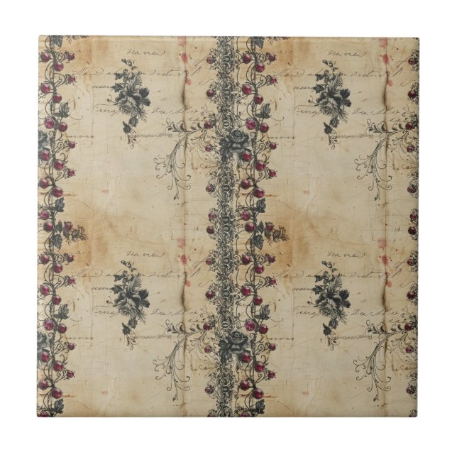 Victorian Ruby Lace Gothic Pattern (2) Tile (Front)
