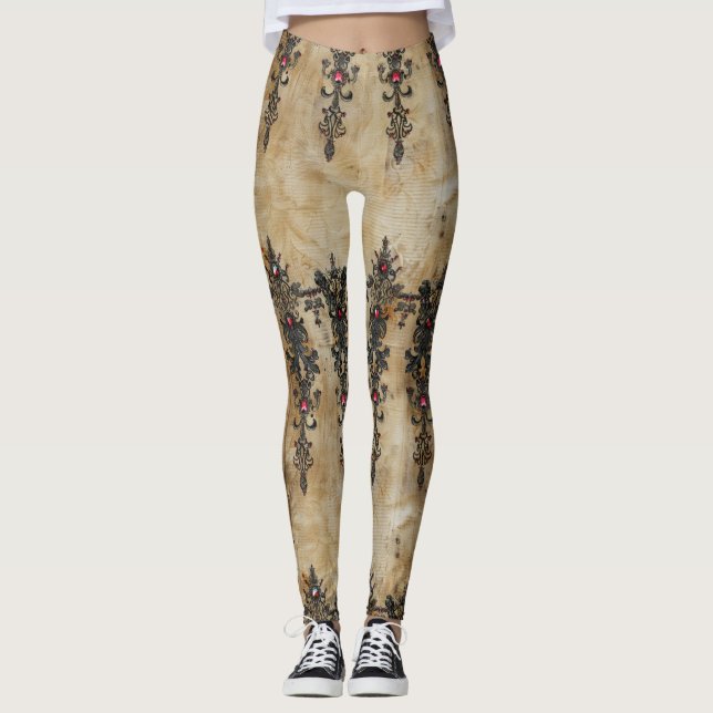 Victorian Ruby Lace Gothic Pattern (3) Leggings (Front)