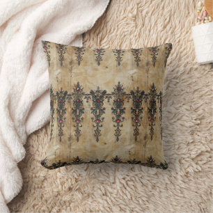 Victorian Ruby Lace Gothic Pattern (3) Throw Pillow