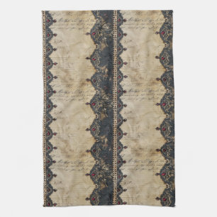 Victorian Ruby Lace Gothic Pattern (4) Kitchen Towel