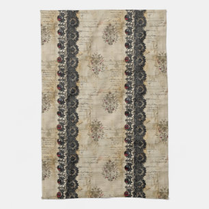 Victorian Ruby Lace Gothic Pattern (5) Kitchen Towel