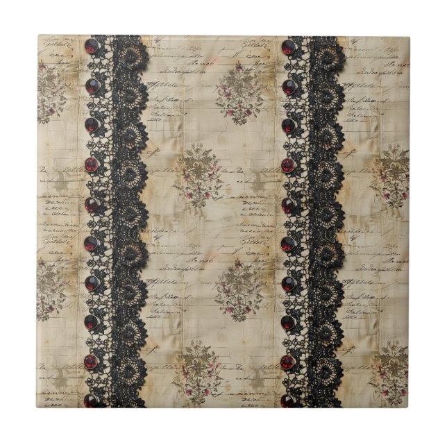 Victorian Ruby Lace Gothic Pattern (5) Tile (Front)