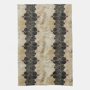 Victorian Ruby Lace Gothic Pattern (6) Kitchen Towel