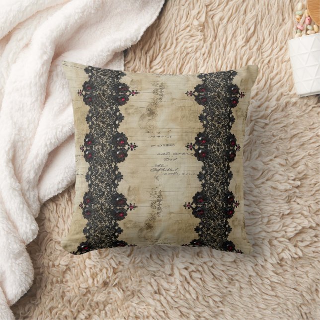 Victorian Ruby Lace Gothic Pattern (6) Throw Pillow (Blanket)