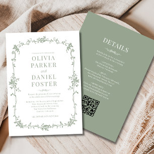 Victorian Sage Green French All in One Wedding Invitation