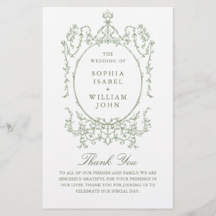 Victorian Sage Green Mariage Cerememing Programme