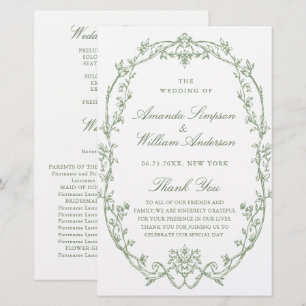 Victorian Sage Green Mariage Cerememing Programme