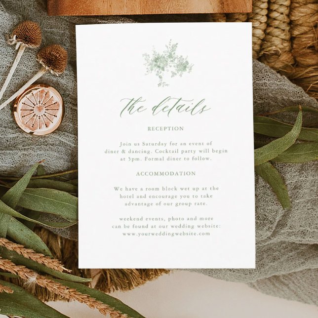 Victorian Sage Green Toile Wedding Details Enclosure Card (Creator Uploaded)