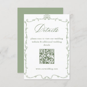 Victorian Sage Green Wedding Details QR code Enclosure Card