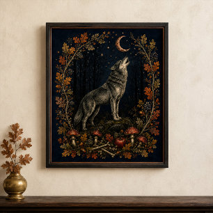 Victorian Samhain Wolf Botanical Wall Art